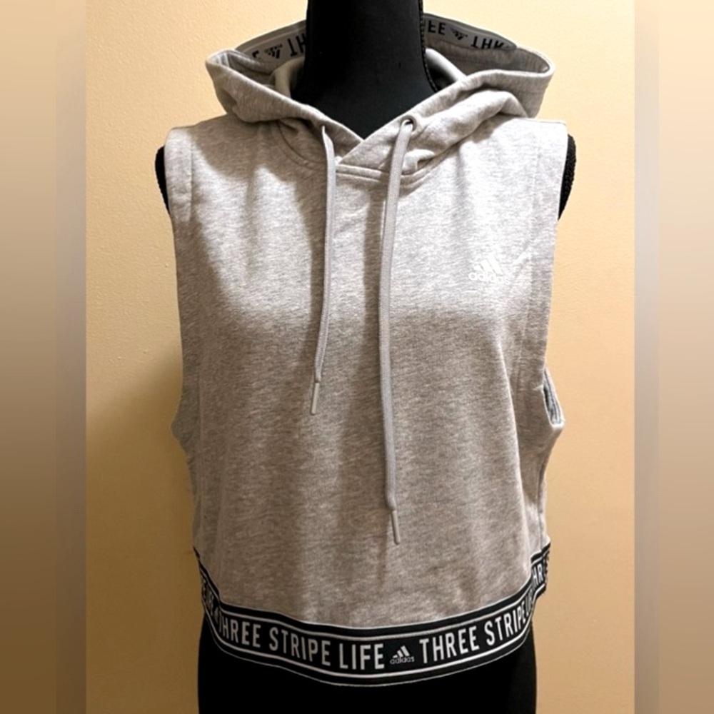 Adidas Grey Cropped Sleeveless Hoodie. New With Tags.